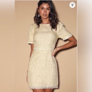 Lulus Cream Pearl Tweed Mini Dress